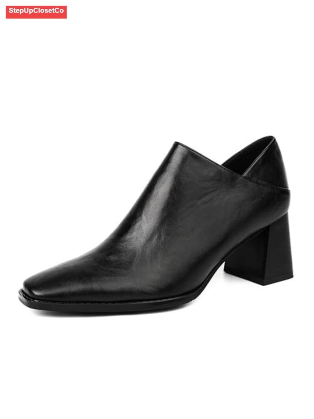 Faux Leather Chunky Heel Loafers with Zipper Women's Block Heel Dress Pumps